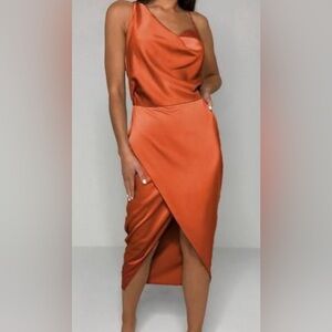 Missguided Rust Satin Midi Dress